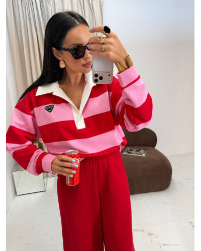 Bluza z kołnierzykiem La Milla czerwony z różem