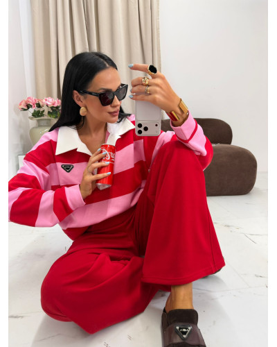 Bluza z kołnierzykiem La Milla czerwony z różem