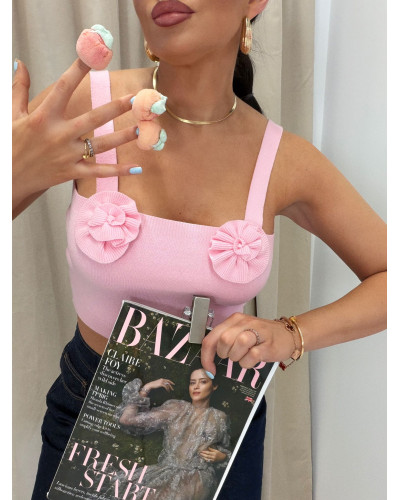 Top dzianinowy z różyczkami La Milla różowy