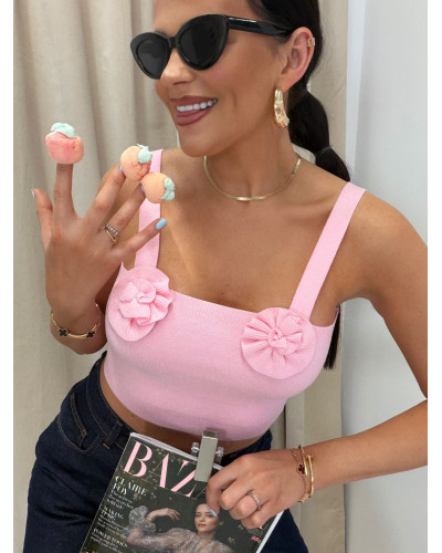 Top dzianinowy z różyczkami La Milla różowy