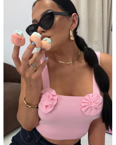 Top dzianinowy z różyczkami La Milla różowy