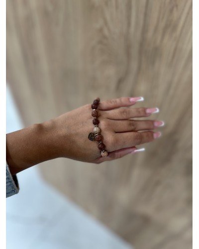 Bransoletka różowy kamień By o la la...! ze złotą zawieszką