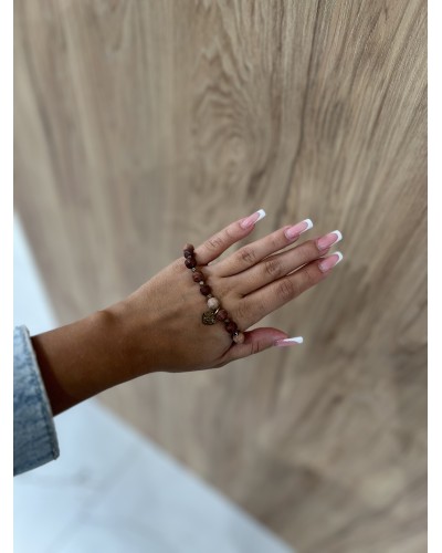 Bransoletka różowy kamień By o la la...! ze złotą zawieszką