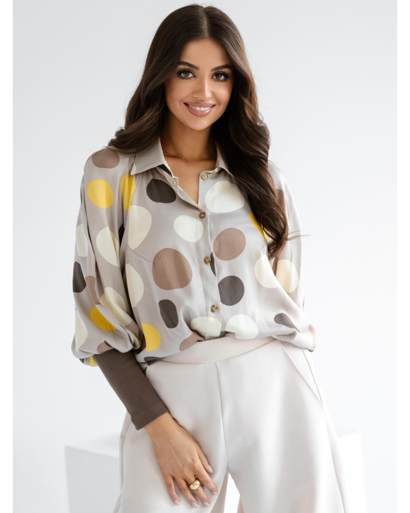 Koszula w grochy By o la la...! szara z sunshine