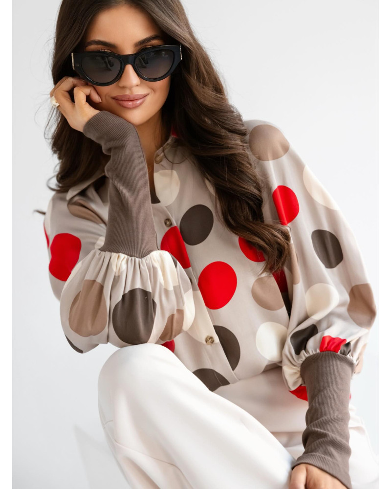 Koszula w grochy By o la la...! szara z red kiss