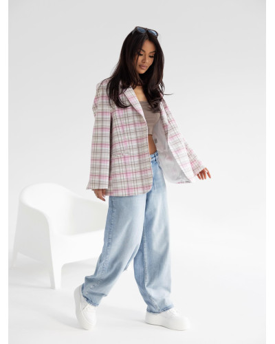 Marynarka w kratę By o la la...! sugar pink