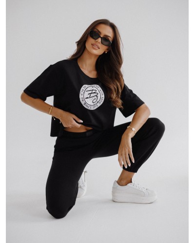 T-Shirt pudełko z okrągłym logo by o la la...! czarny z białym