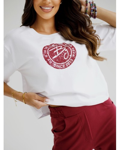 T-Shirt pudełko z okrągłym logo by o la la...! biały z merlotem