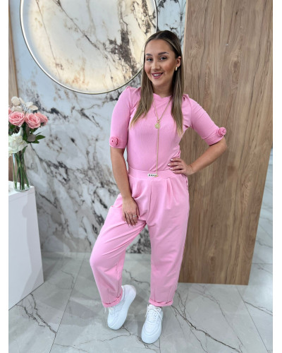 Basic z różami na rękawach By o la la...! sugar pink