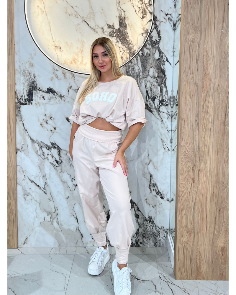 Spodnie dresowe z wywijaną gumą By o la la...! nude