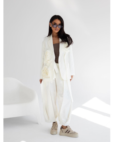 Spodnie materiałowe balony z zakładkami By o la la...! śmietankowe