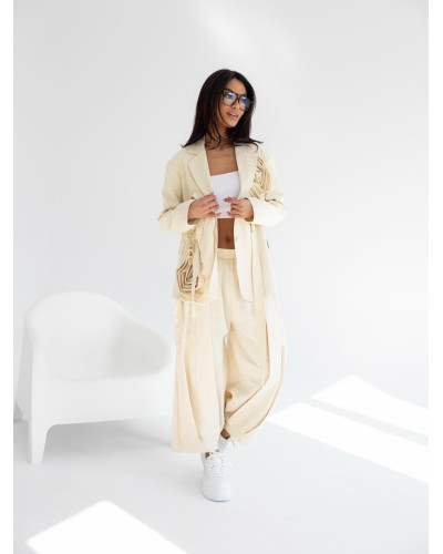 Spodnie materiałowe balony z zakładkami By o la la...! beżowe