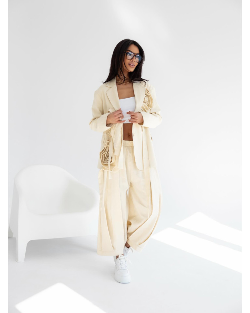 Spodnie materiałowe balony z zakładkami By o la la...! beżowe