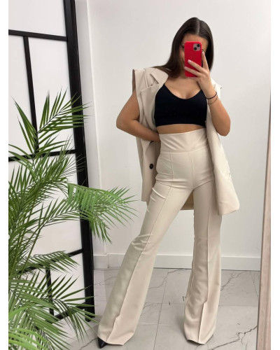 Spodnie materiałowe dzwony La Milla beżowe