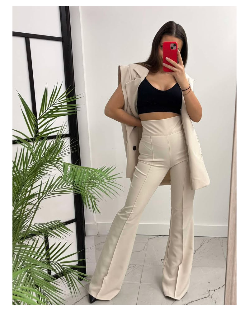 Spodnie materiałowe dzwony La Milla beżowe