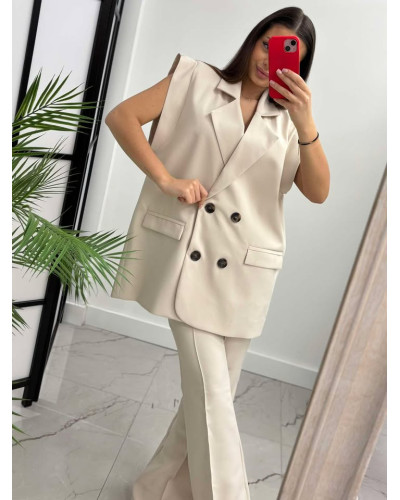 Spodnie materiałowe dzwony La Milla beżowe