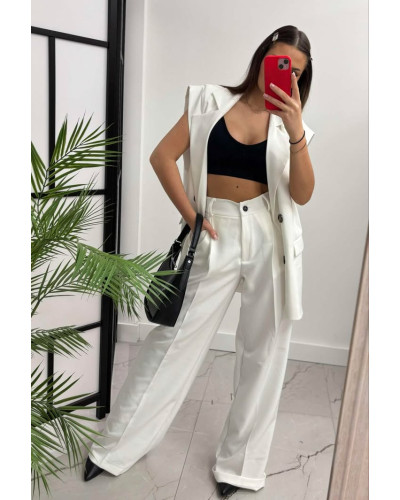 Spodnie materiałowe z szeroką nogawką La Milla białe