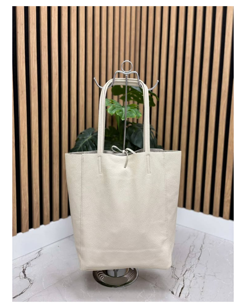 Torebka skórzana Shopper beżowa