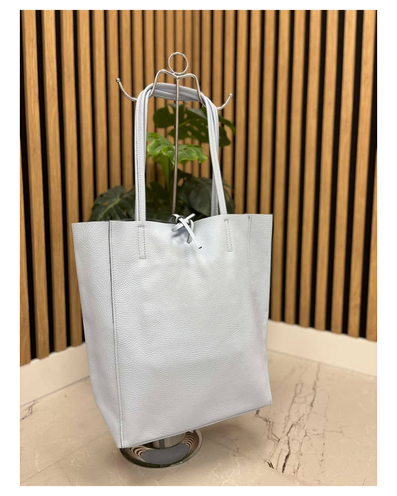 Torebka skórzana Shopper błękitna