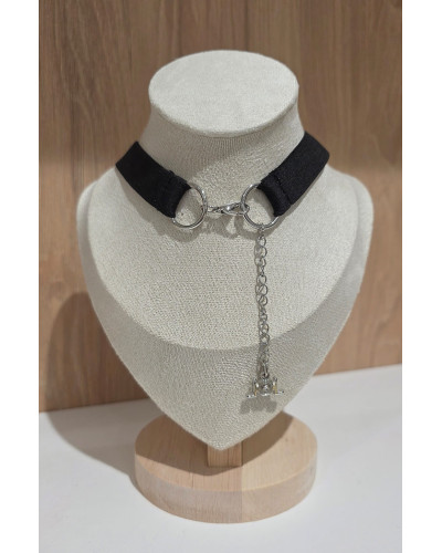 Choker na gumce By o la la...! czarny ze srebrem