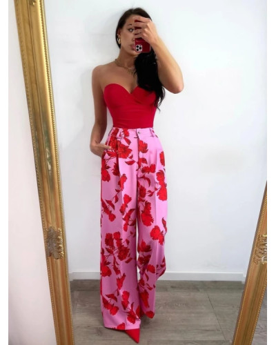 Spodnie materiałowe w kwiaty La Milla różowe