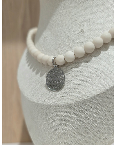 Naszyjnik krótki z koralików By o la la...! beżowy Jaspis ze srebrem