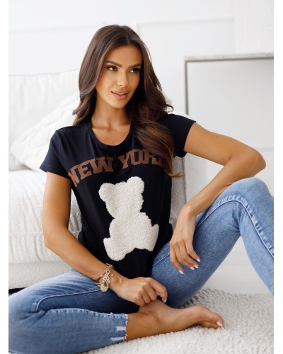 T-shirt New York z misiem By o la la...! czarny