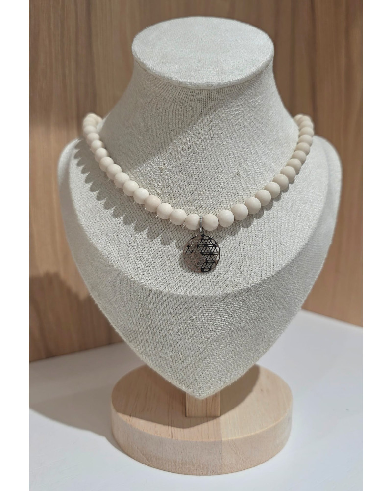 Naszyjnik krótki z koralików By o la la...! beżowy Jaspis ze srebrem