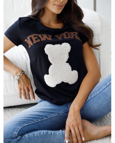 T-shirt New York z misiem By o la la...! czarny
