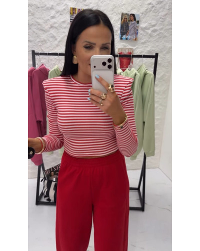 Top w paski La Milla biało czerwony