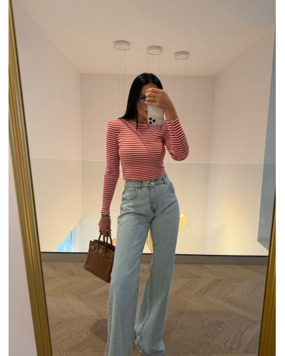 Top w paski La Milla biało czerwony