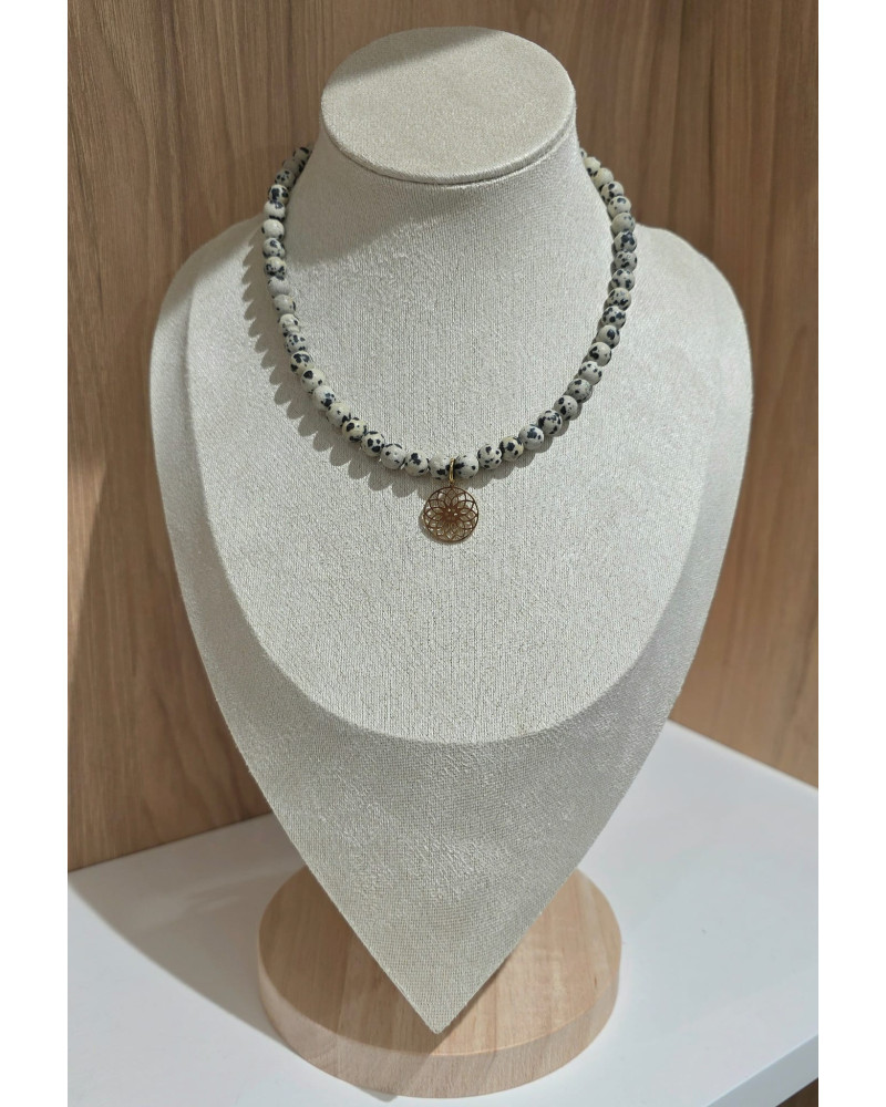 Naszyjnik krótki z koralików By o la la...! Jaspis dalmatyński ze złotem