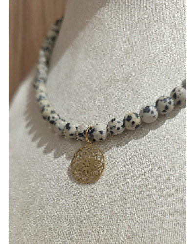 Naszyjnik krótki z koralików By o la la...! Jaspis dalmatyński ze złotem