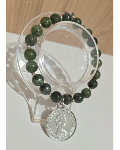 Bransoletka By o la la...! Jadeit zielony ze srebrną monetą