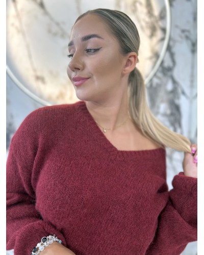 Sweter w szpic z bufiastym rękawem By o la la...! merlot