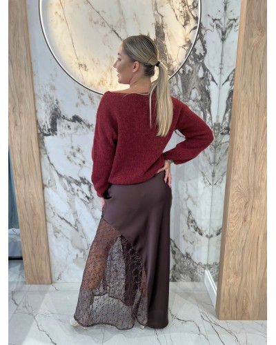 Sweter w szpic z bufiastym rękawem By o la la...! merlot