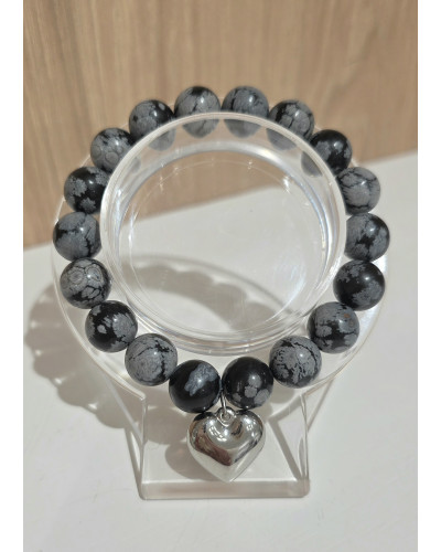 Bransoletka Iga By o la la..! czarny marmurek ze srebrnym serduszkiem