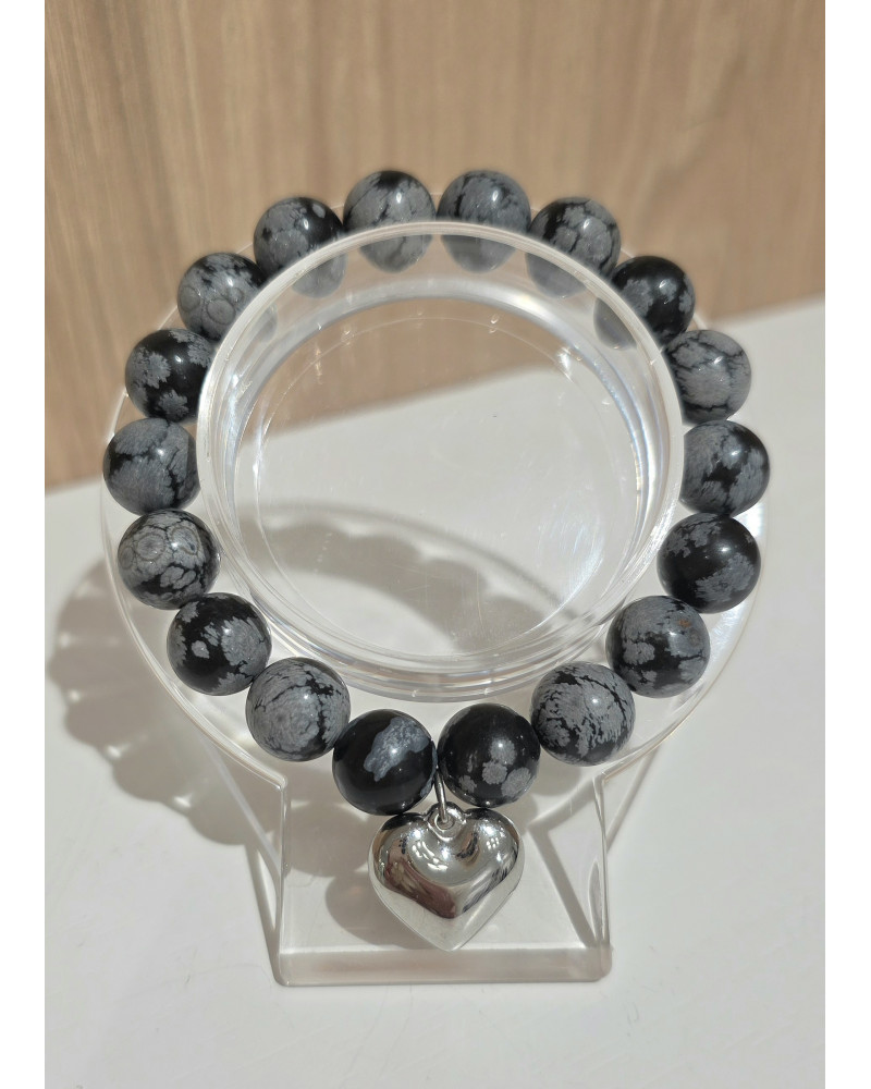 Bransoletka Iga By o la la..! czarny marmurek ze srebrnym serduszkiem