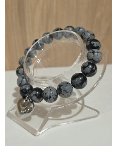 Bransoletka Iga By o la la..! czarny marmurek ze srebrnym serduszkiem