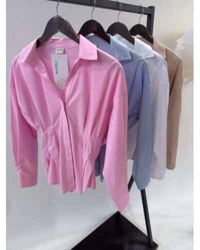 Koszula taliowana z zakładkami By o la la...! różowa