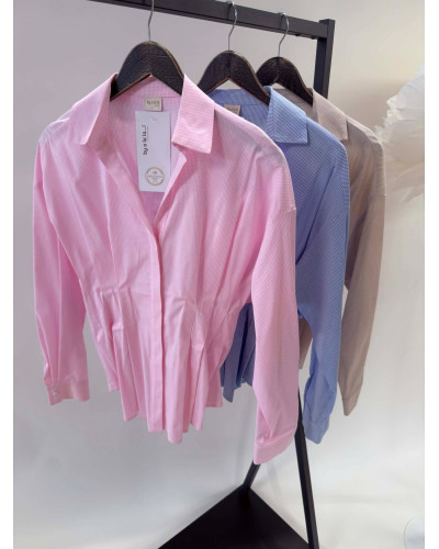 Koszula w kratkę taliowana z zakładkami By o la la...! błękitna