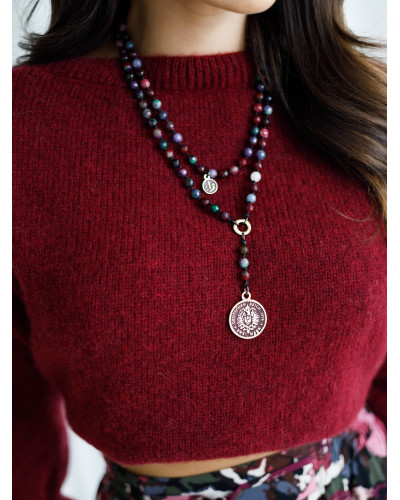 Naszyjnik różaniec multikolor By o la la...! ze złotą monetą