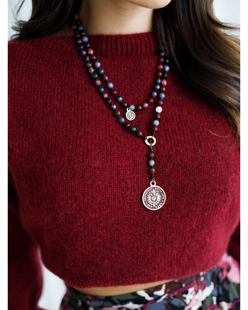 Naszyjnik różaniec multikolor By o la la...! ze złotą monetą