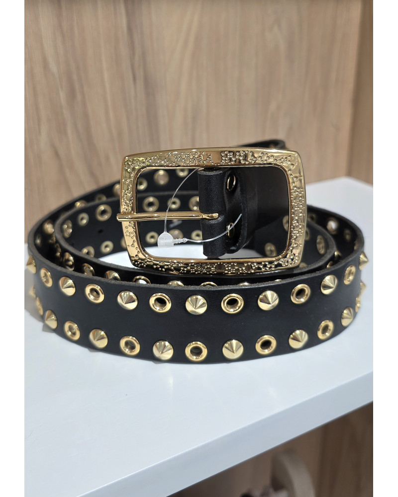 Pasek skórzany z ćwiekami By o la la...! ze złotem