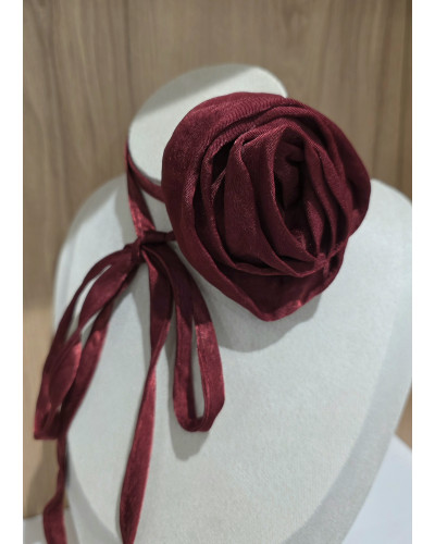 Choker z różą By o la la...! burgundowy