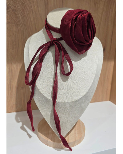 Choker z różą By o la la...! burgundowy