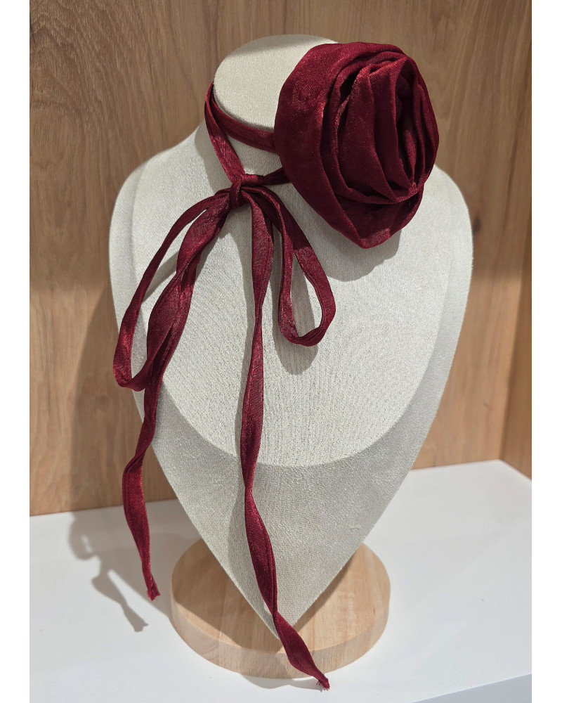 Choker z różą By o la la...! burgundowy