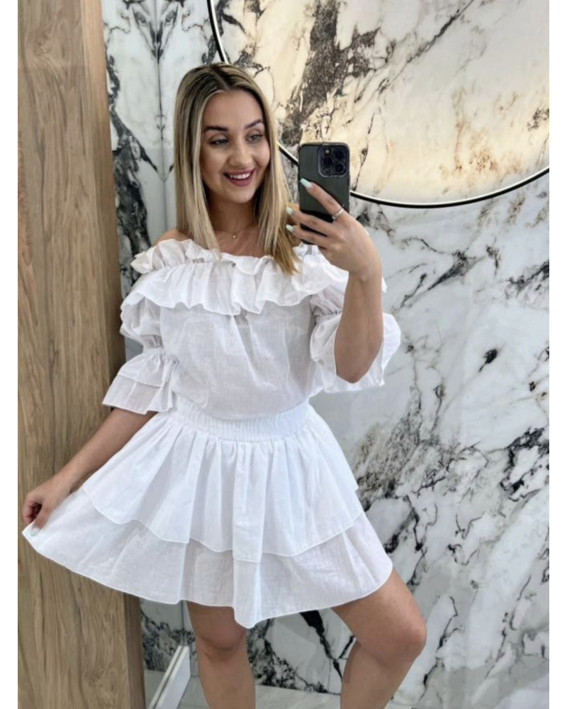 Komplet Bluzka hiszpanka + spódniczko spodenki By o la la...! biały