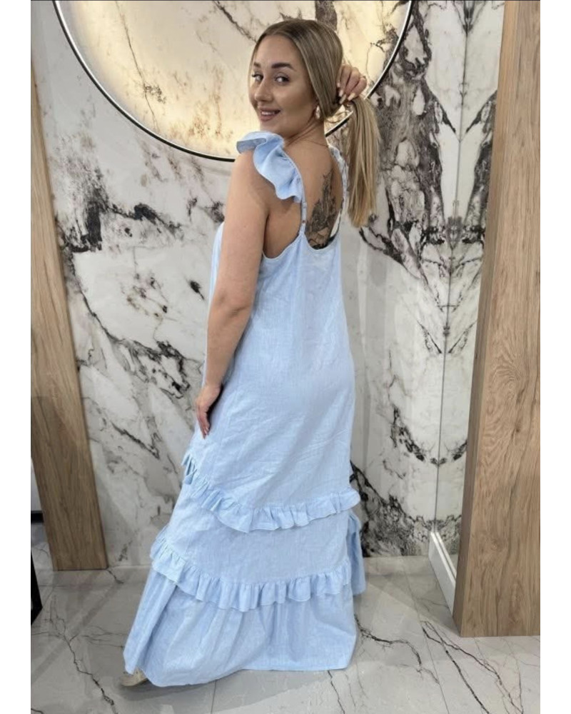 Sukienka maxi z falbankami By o la la...! błękitna