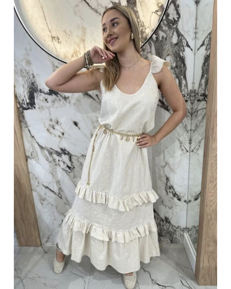 Sukienka maxi z falbankami By o la la...! beżowa